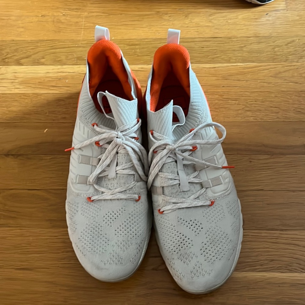 Men’s size 14 under armor No Bull cream and orange sneakers HOVR project rock